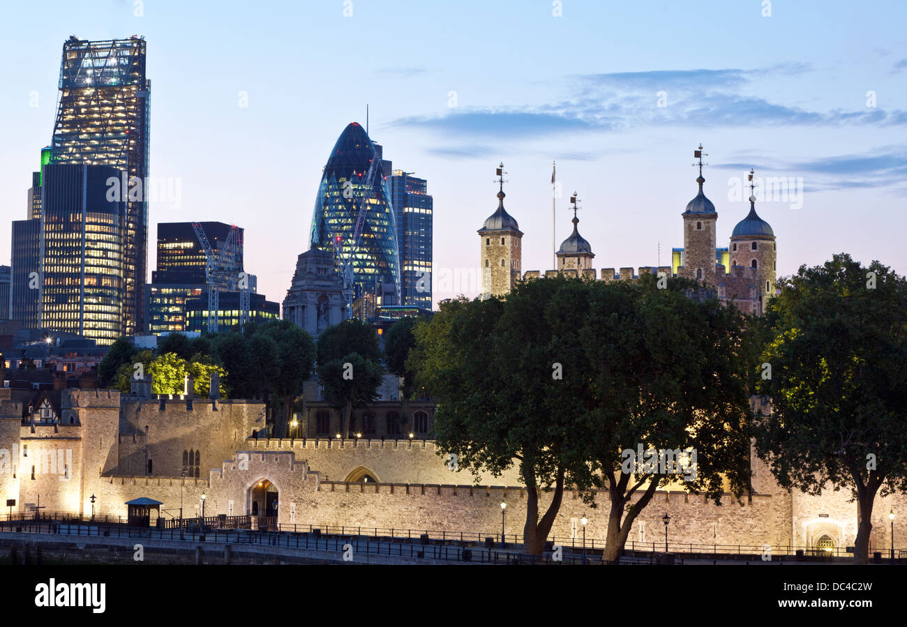 The Tower Of London And The City Night London UK Stock Photo