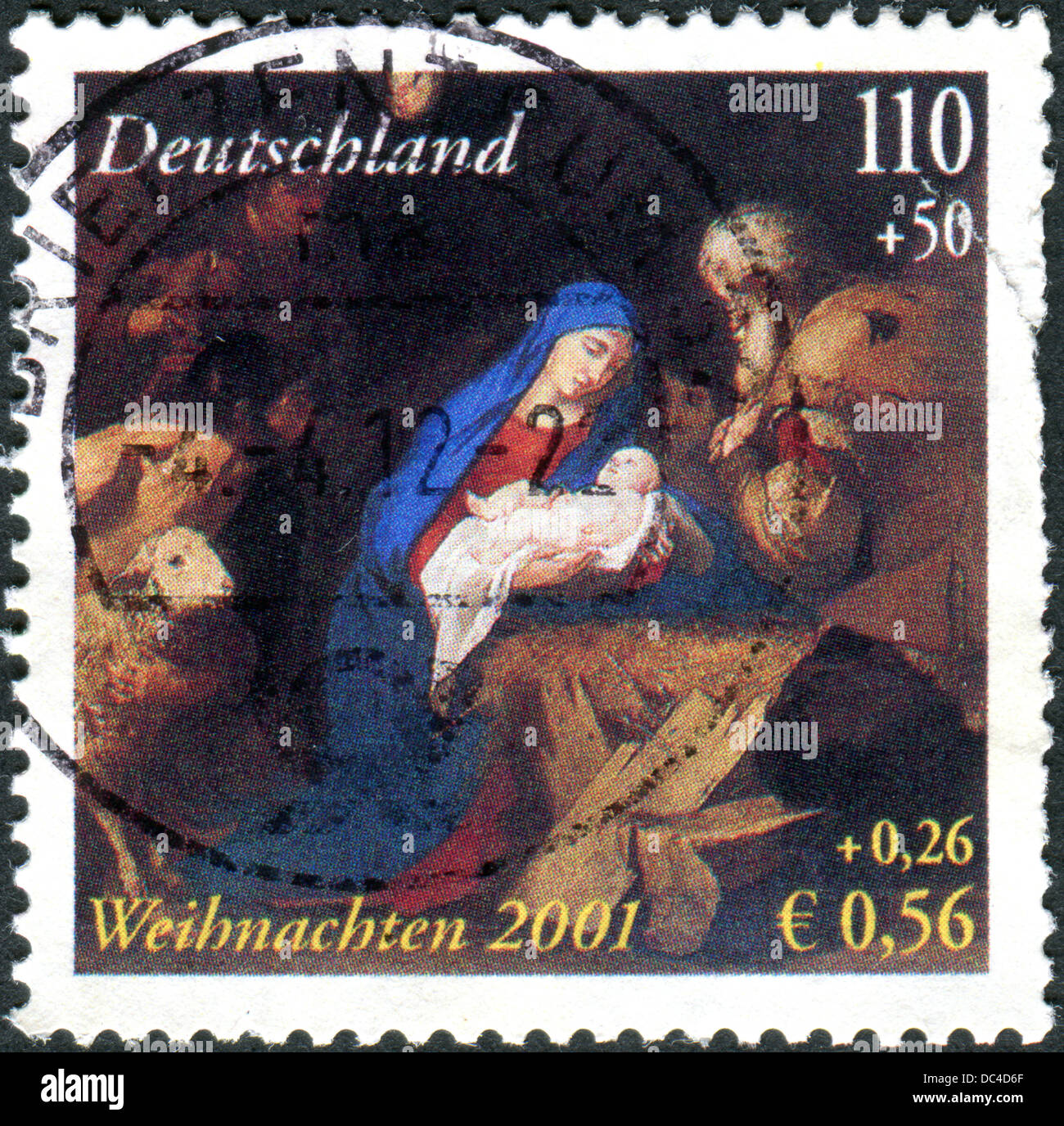 GERMANY - CIRCA 2001: A postage stamp printed in Germany, shows Adoration of the Shepherds by Jusepe de Ribera, circa 2001 Stock Photo