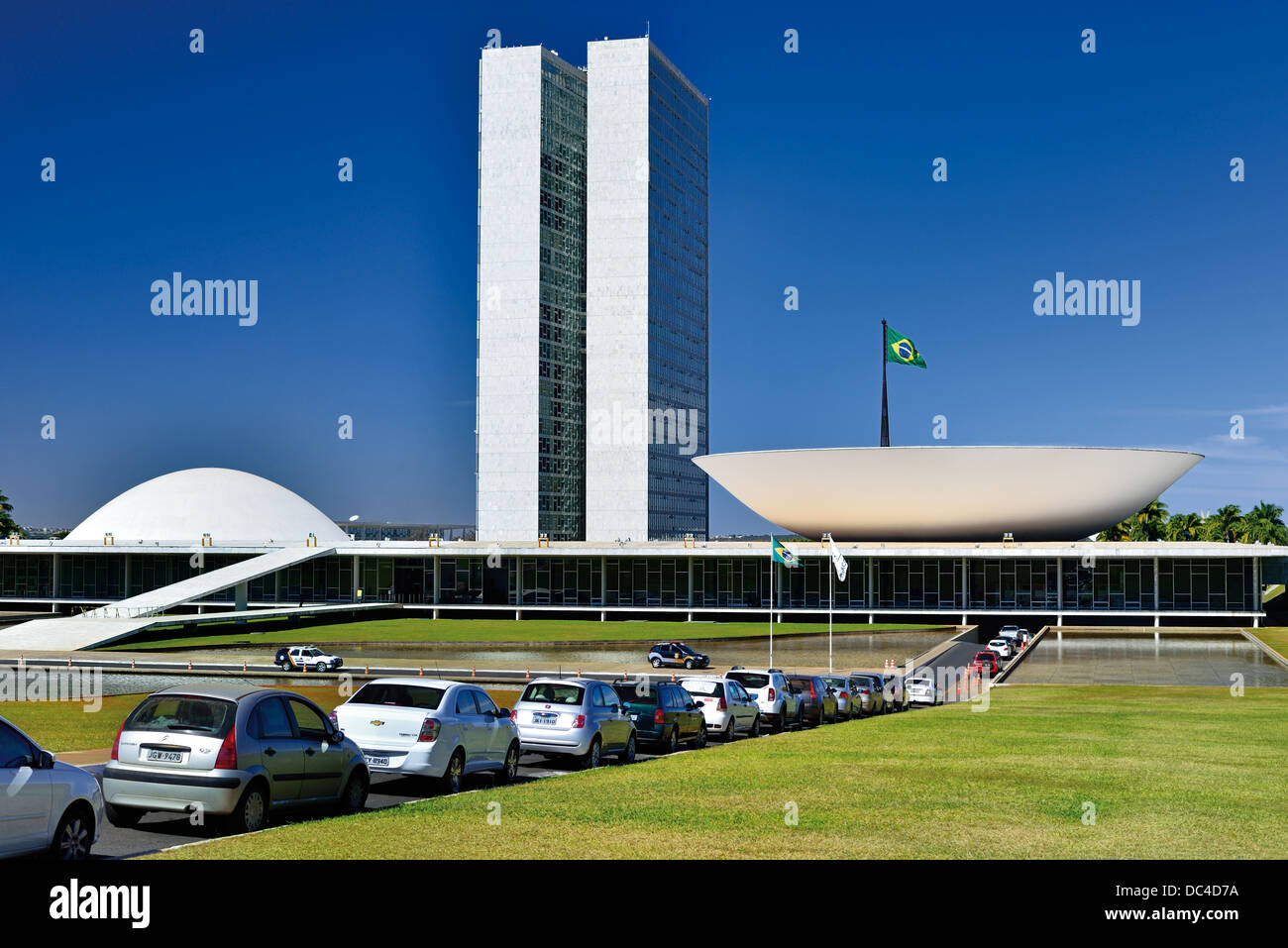 Brazil, Brasilia: Distant view of the building of the national congress 'Congresso Nacional' Stock Photo