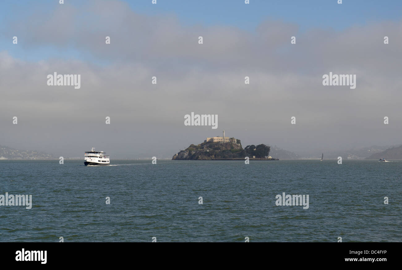 Alcatraz Island with tour boat Stock Photo