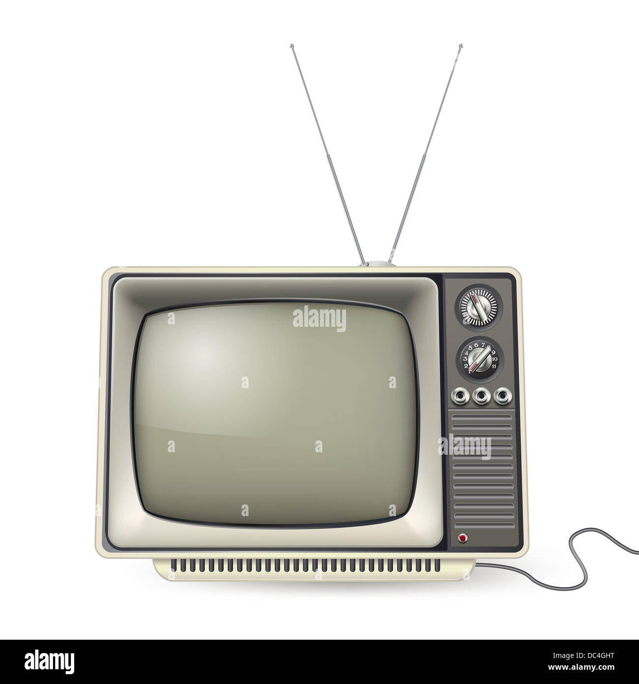 vintage tv with antena and wire Stock Photo
