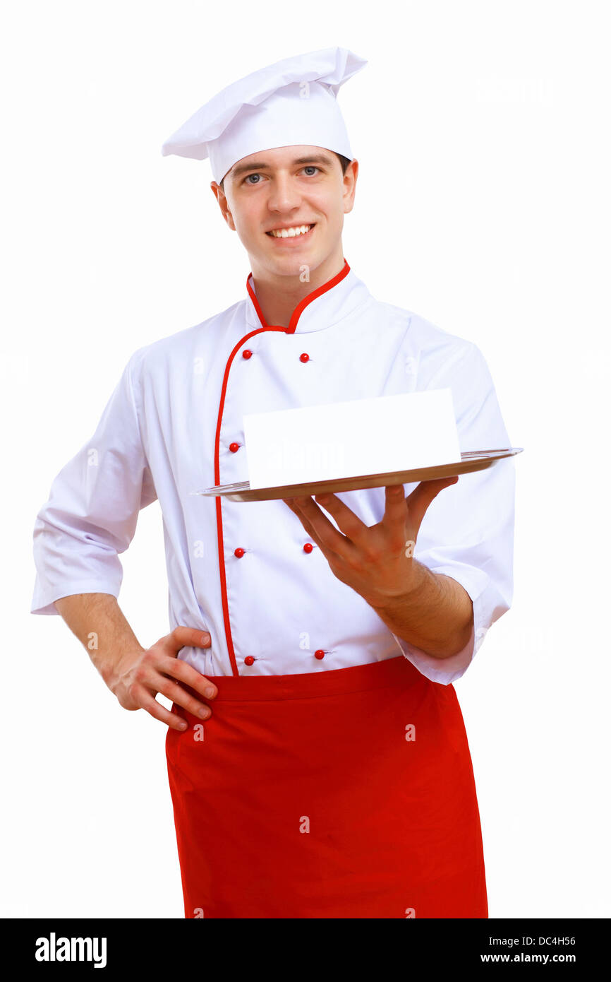 Cook holding an empty tray Stock Photo