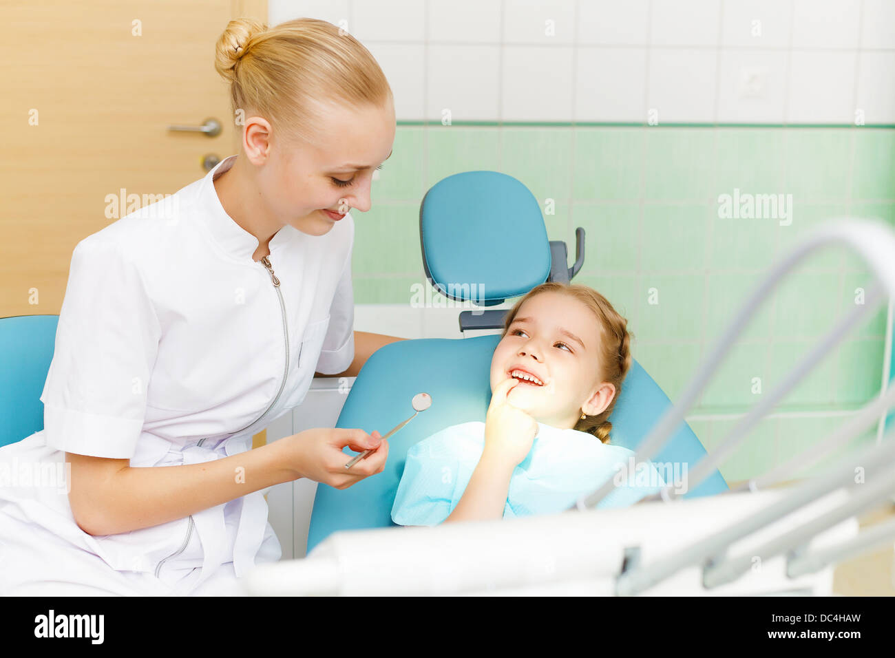 Little girl visiting dentist Stock Photo Alamy