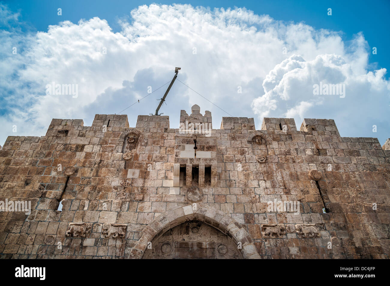 Lion Gate of the ancient wall surrounding the Old City of Jerusalem Stock Photo