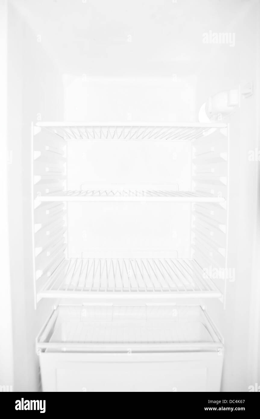 Empty white student refrigerator without any food inside Stock Photo