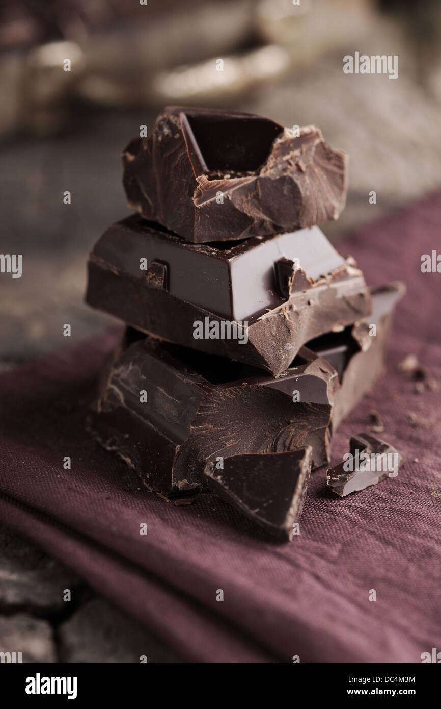 Stack of dark chocolate Stock Photo