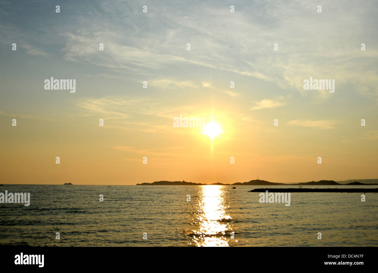 sunset over the archipel of Frioul Marseille Bouches-du-Rhone France Stock Photo