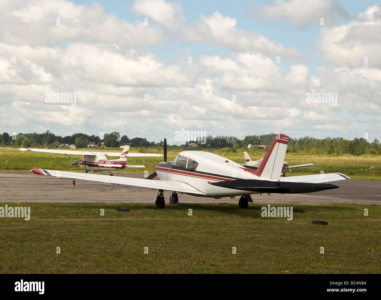 Small Planes parked at the Kawartha Lakes Airport in Lindsay, Ontario Stock Photo