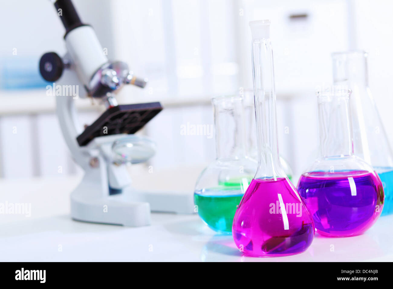 Chemistry laboratory glassware with colour liquids Stock Photo Alamy