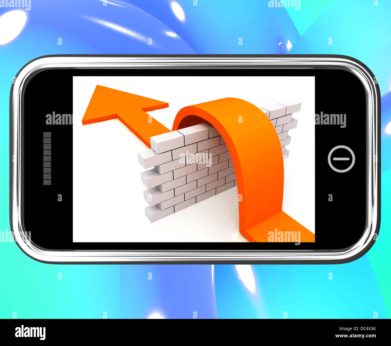 Arrow Jumping Wall On Smartphone Showing Conquer Stock Photo - Alamy