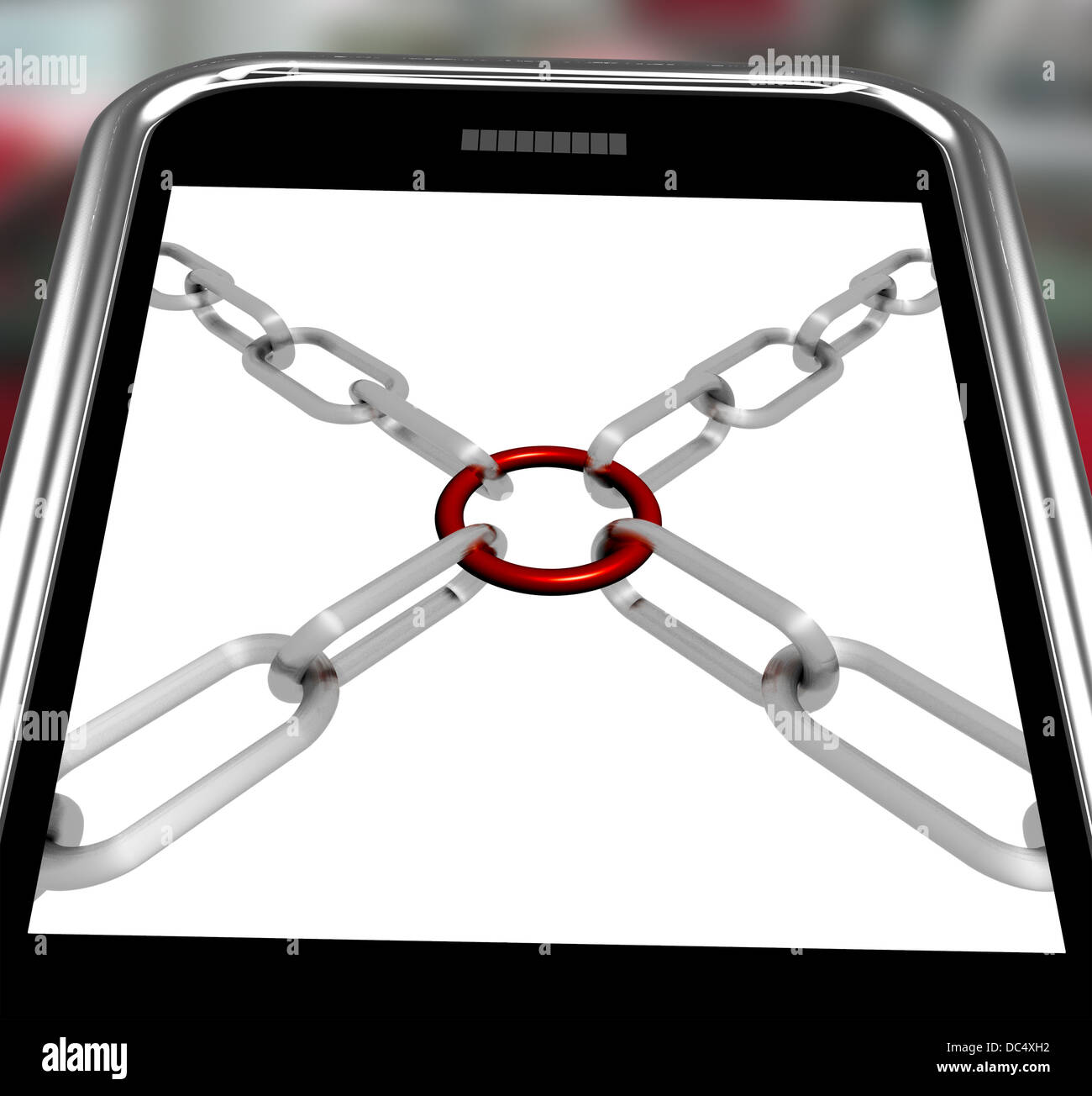 Chains Joint On Smartphone Shows Secure Link Stock Photo Alamy