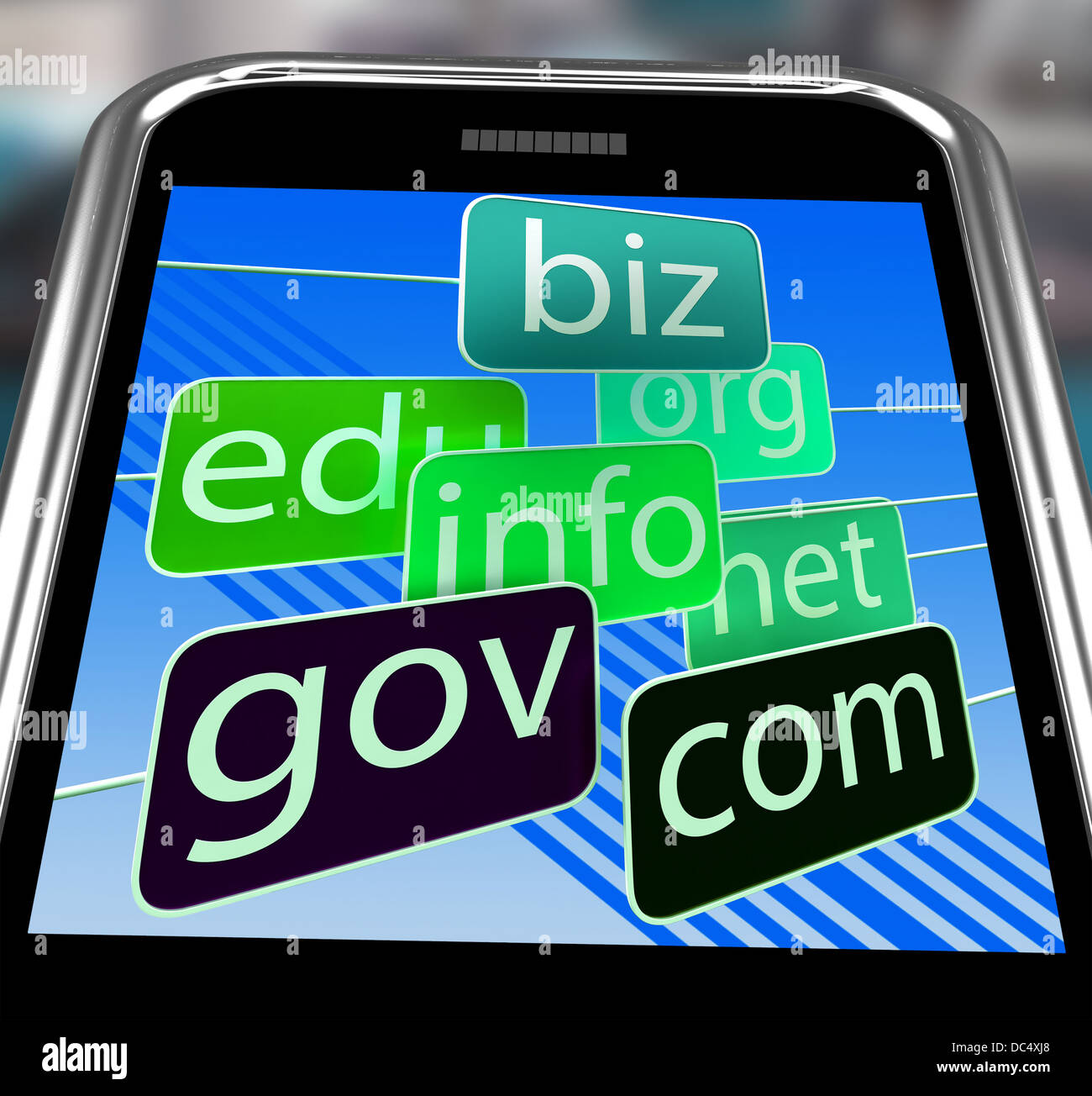 Domains On Smartphone Shows Mobile Internet Access Stock Photo