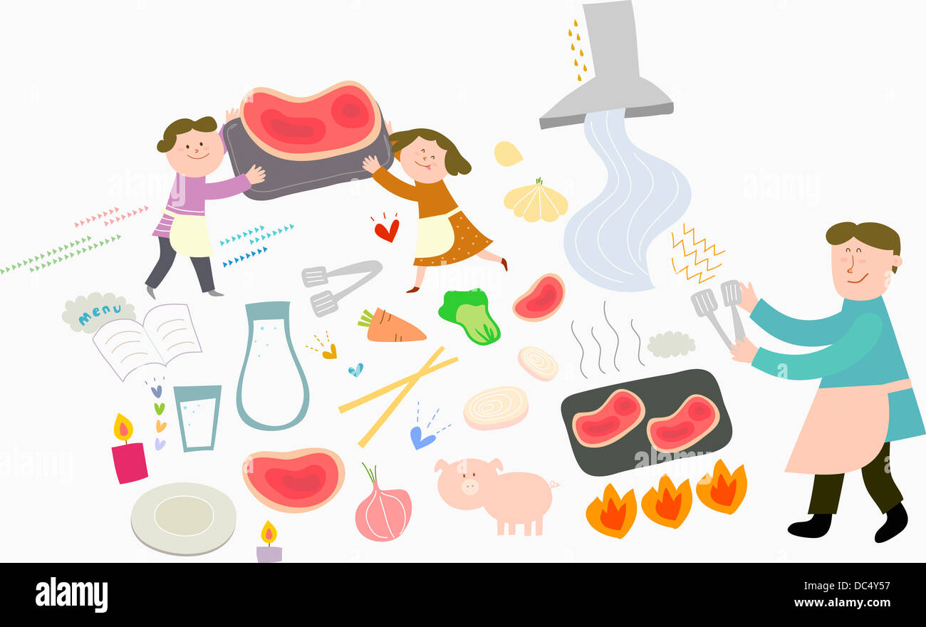 illustration of people cooking Stock Photo - Alamy
