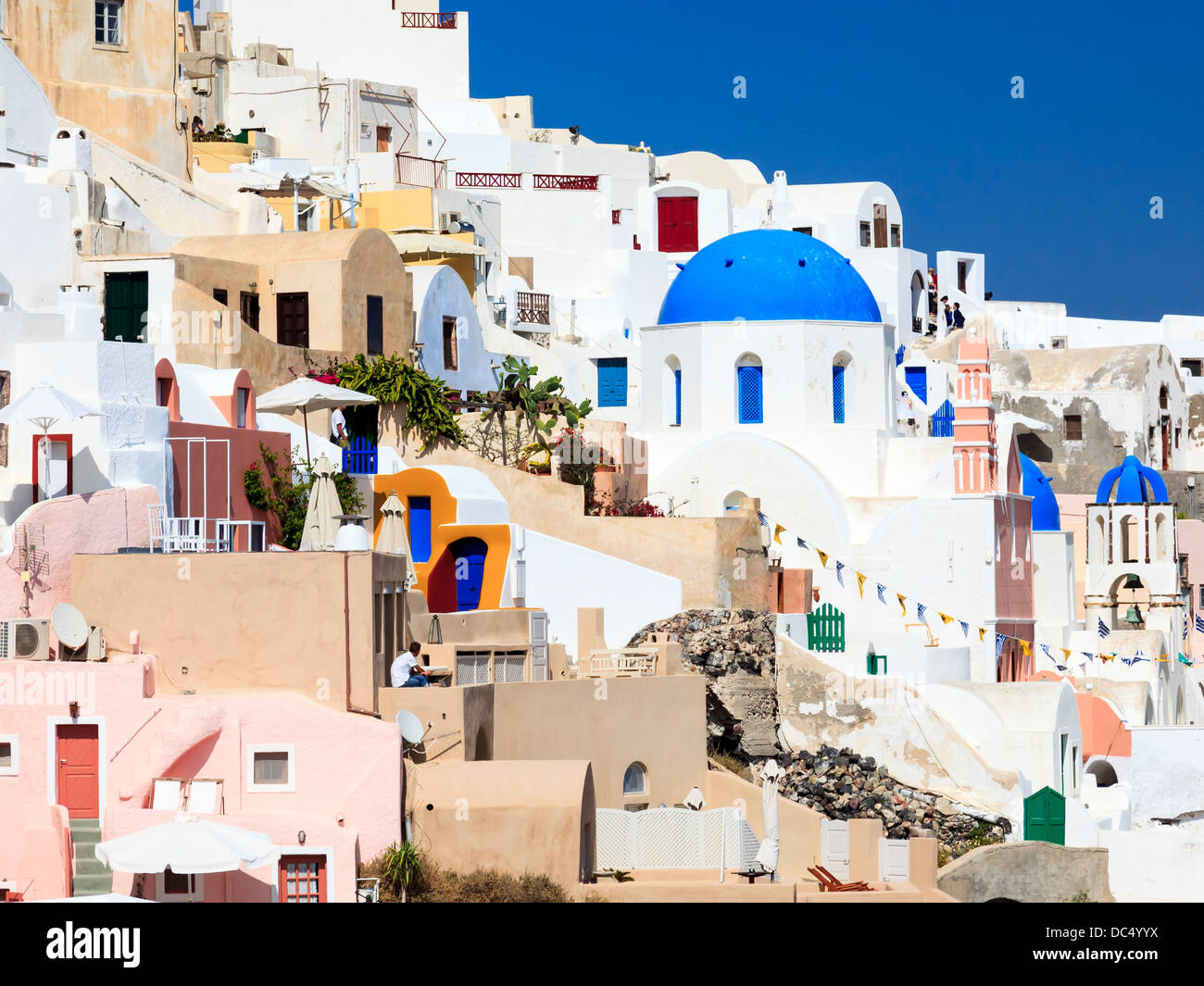 Buildings on the famous caldera at Oia Santorini Greece Stock Photo
