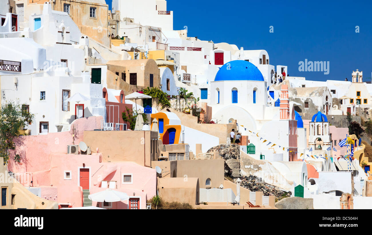 Buildings on the famous caldera at Oia Santorini Greece Stock Photo