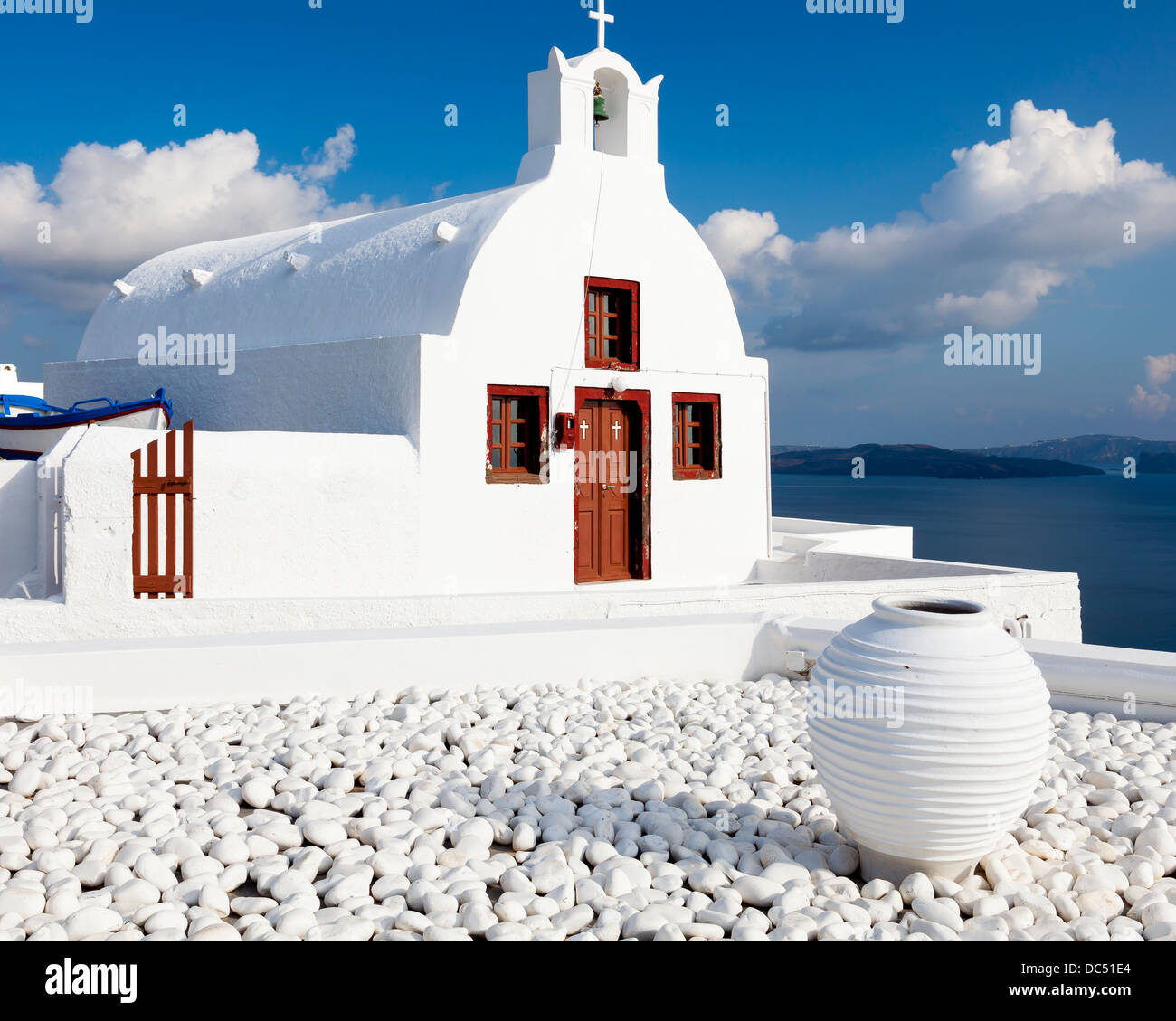 Tiny greek church at Oia Santorini Greece Europe Stock Photo