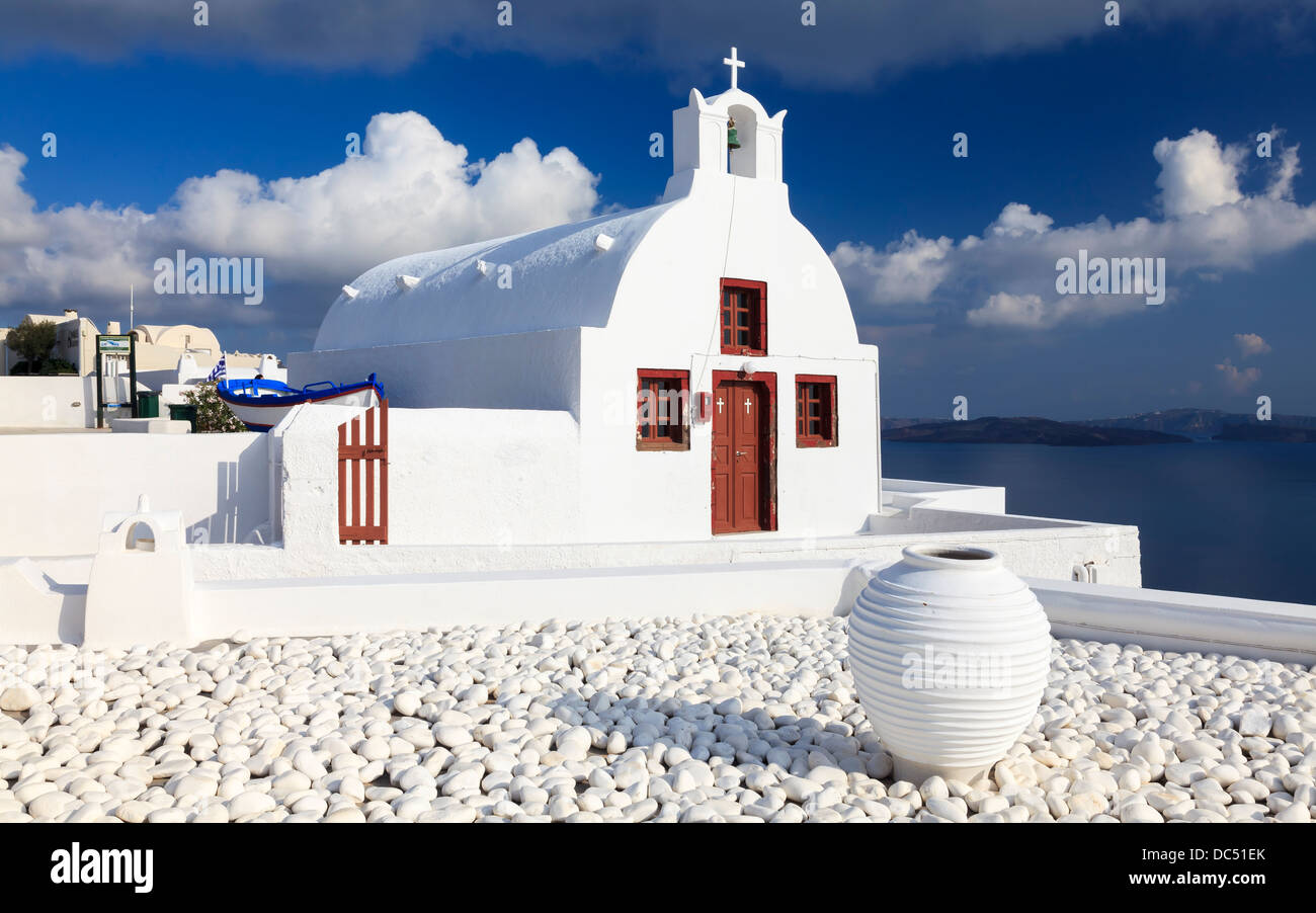 Tiny greek church at Oia Santorini Greece Europe Stock Photo