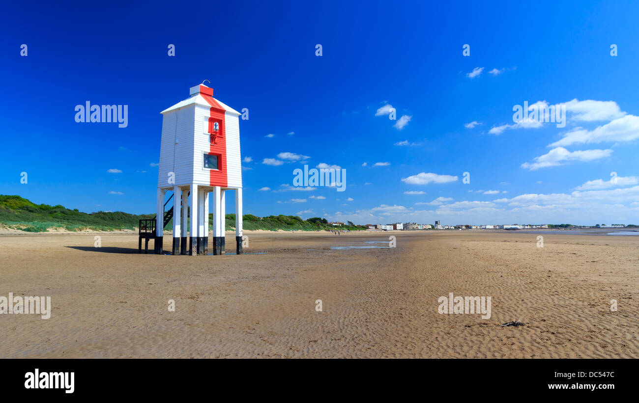 Wooden Lighthouse on the beach at Burnham On Sea, Somerset England UK Stock Photo