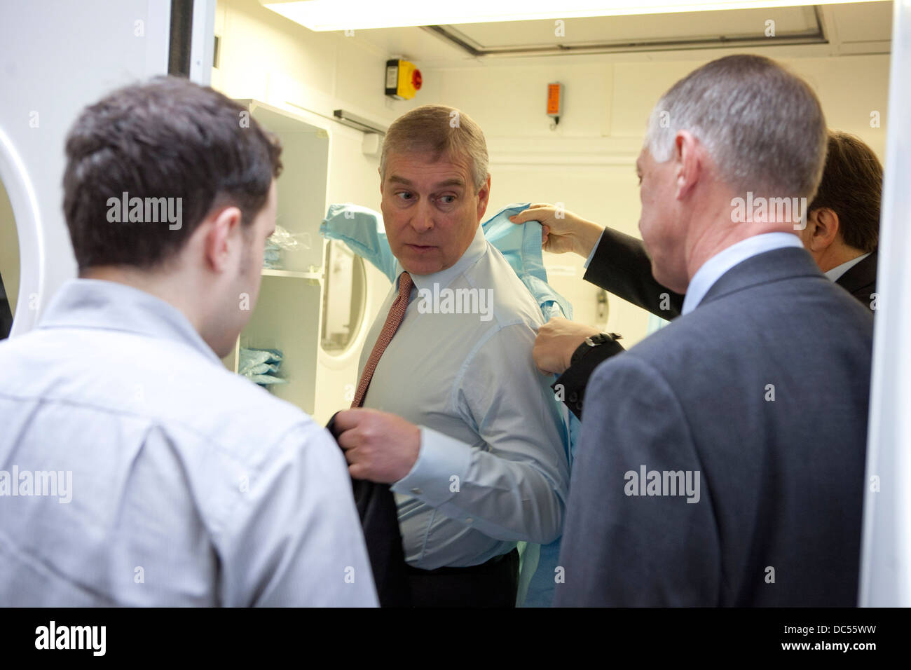 Prince Andrew , the Duke of York , visits Manchester University for a tour of the Graphene Labs Stock Photo