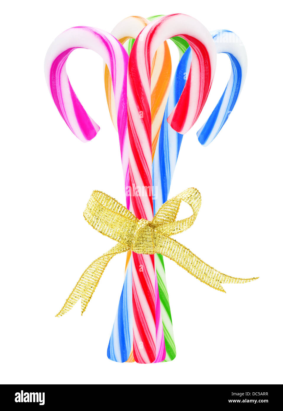 Bundle Of Colorful Candy Canes On White Background Stock Photo