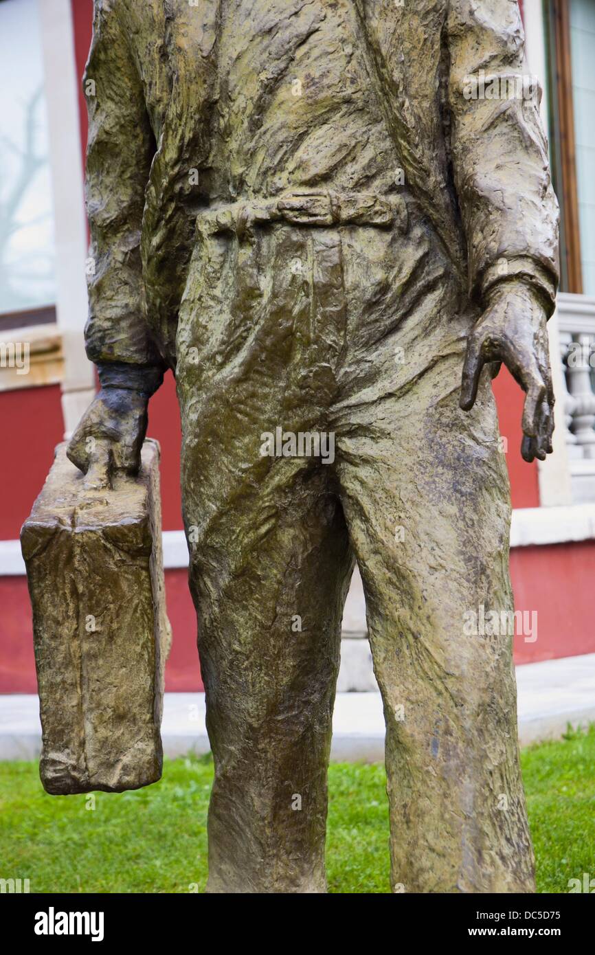 Emigrant Monument in Tourist Office. Cangas de Onis. Oriente region. Picos de Europa. Asturias