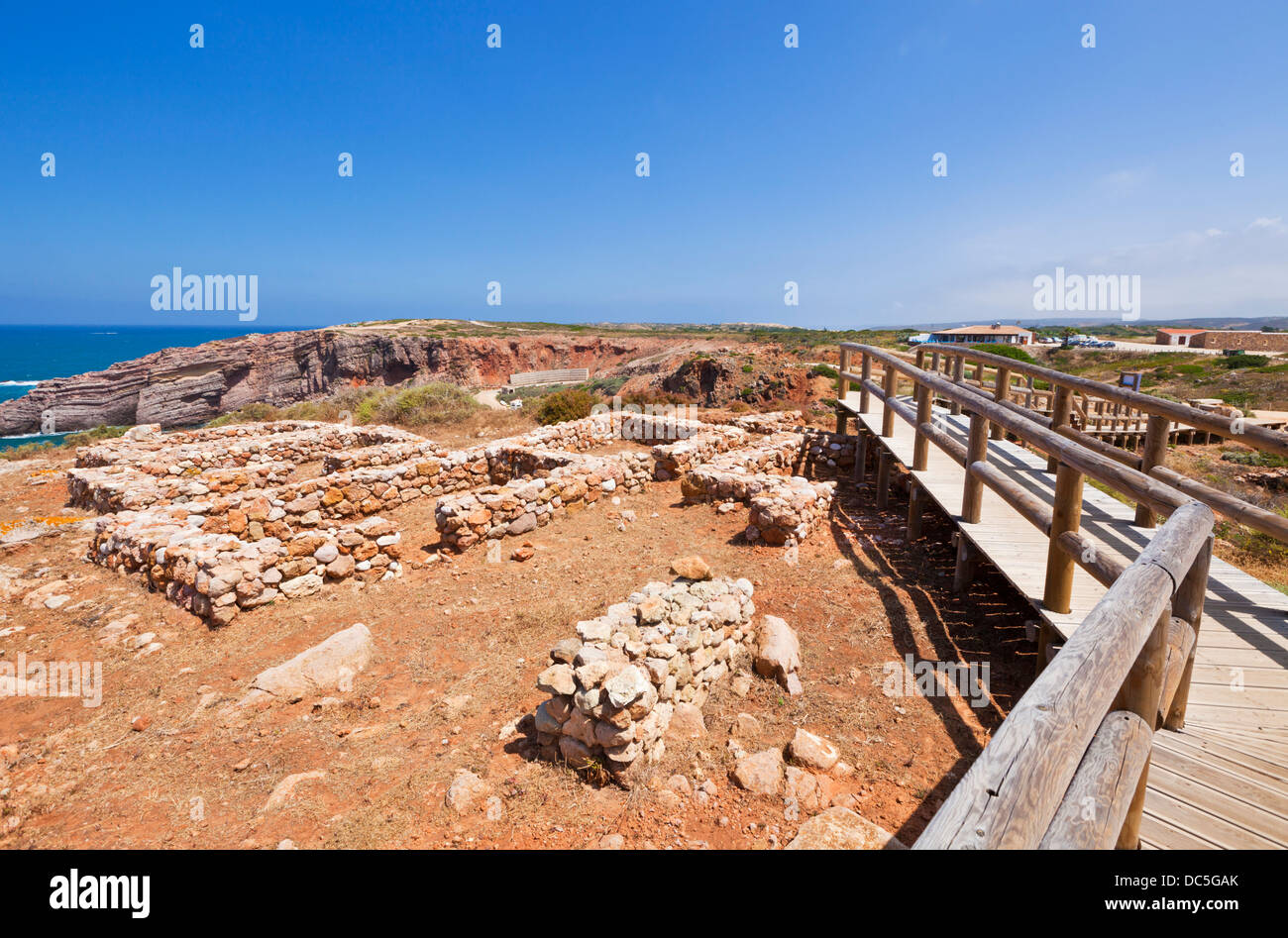 archaeological dig around ruins of an Islamic Fishermen village found on the clifftops close to Carrapateira Algarve Portugal Stock Photo