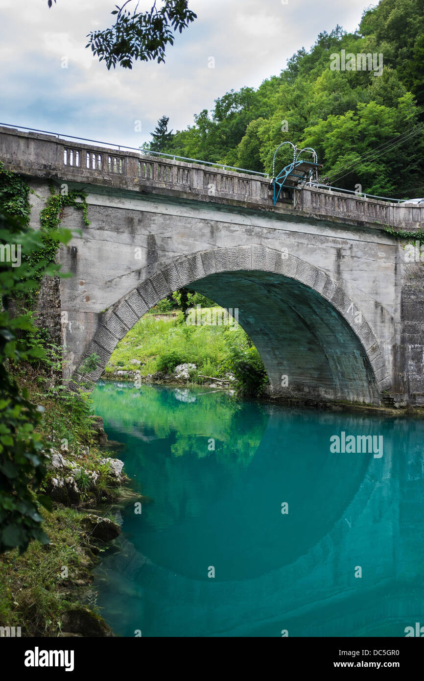 Bridge over Soca river, Most na Soci, Slovenia Stock Photo