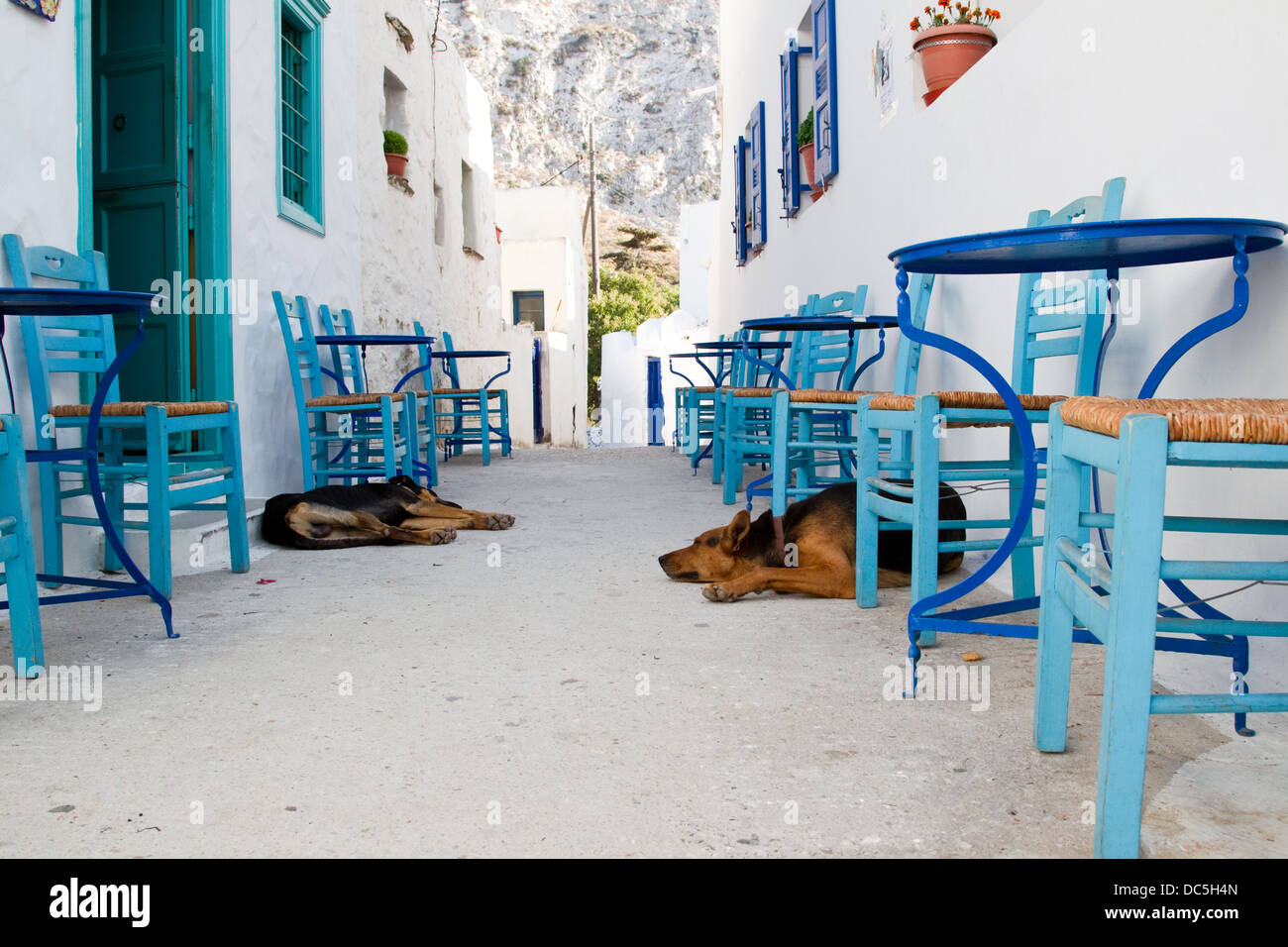 Quiet taverna in Greece Stock Photo