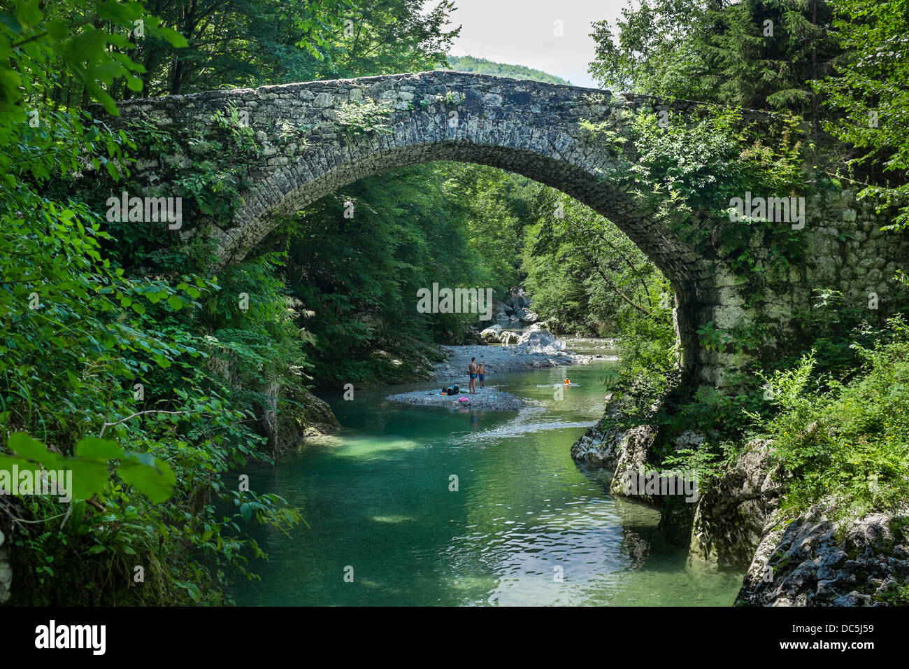 Napoleon Bridge over Nadizi/Nadizia river in Slovenia Stock Photo