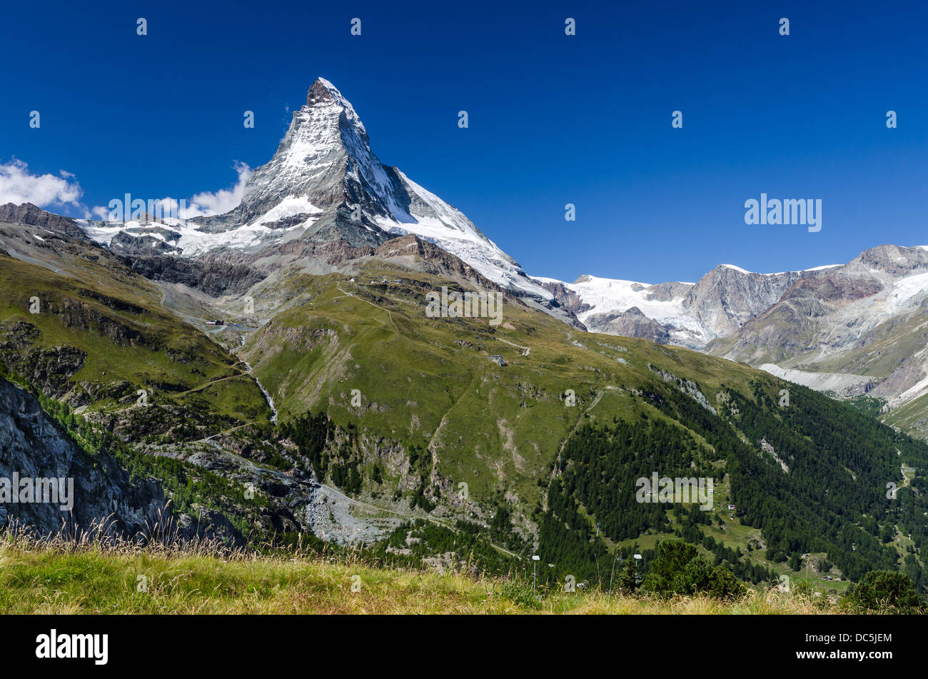 Matterhorn (Monte Cervino) is one of the highest summits from Europe. Zermatt, Switzerland. Stock Photo