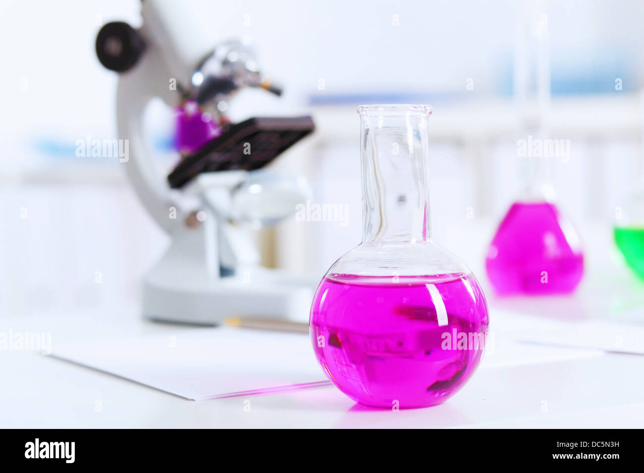 Chemistry laboratory glassware with colour liquids Stock Photo Alamy