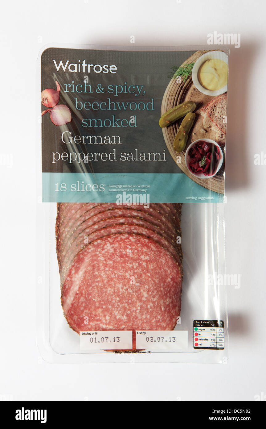 Waitrose rich & spicy beechwood smoked German peppered salami Stock