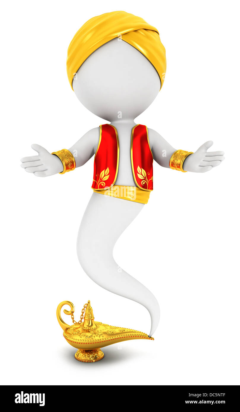 3d white people genie of the lamp, isolated white background, 3d image Stock Photo