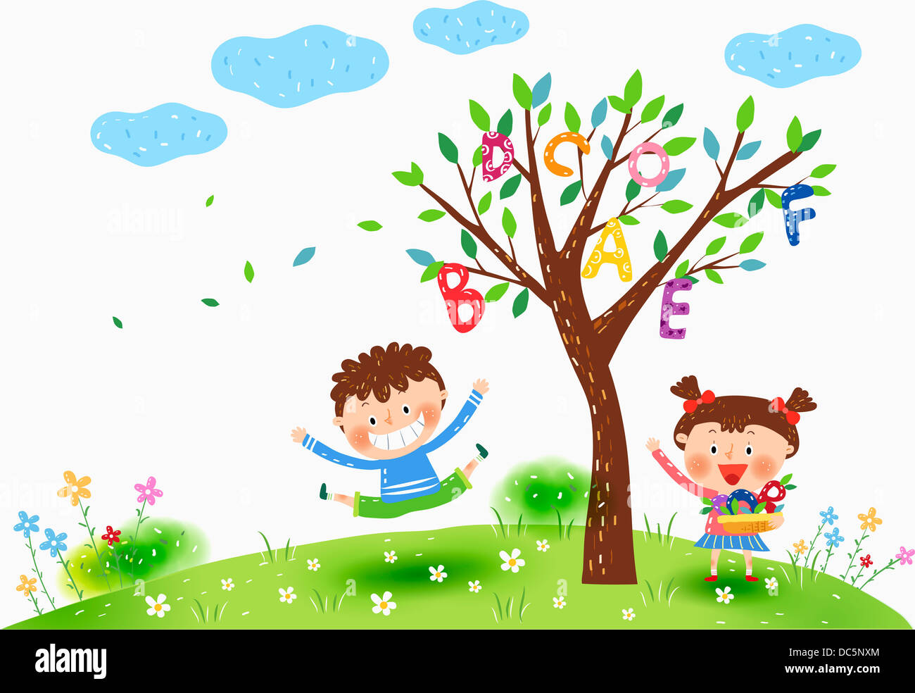 illustration of kids playing with alphabets Stock Photo - Alamy