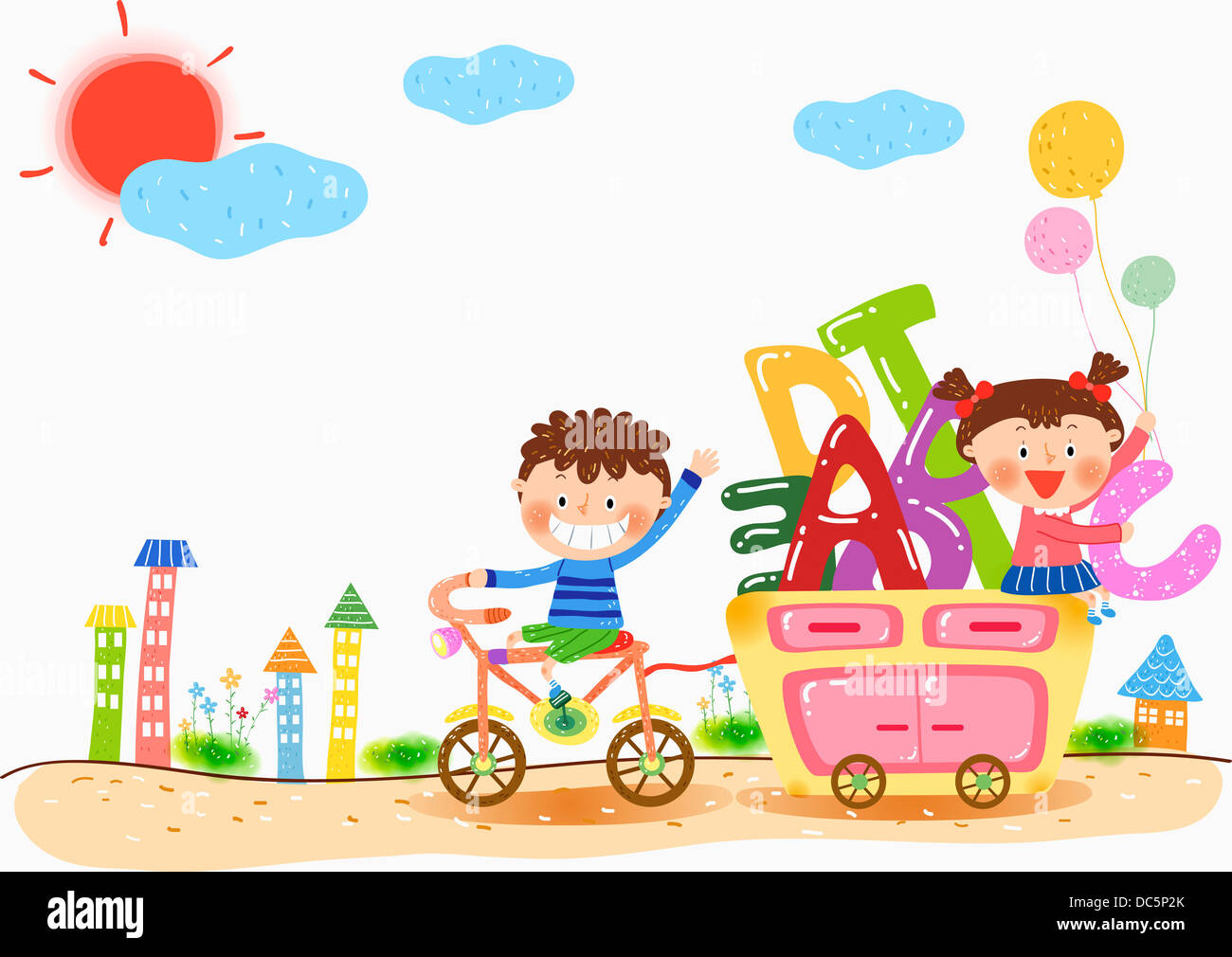 illustration of kids playing with alphabets Stock Photo - Alamy