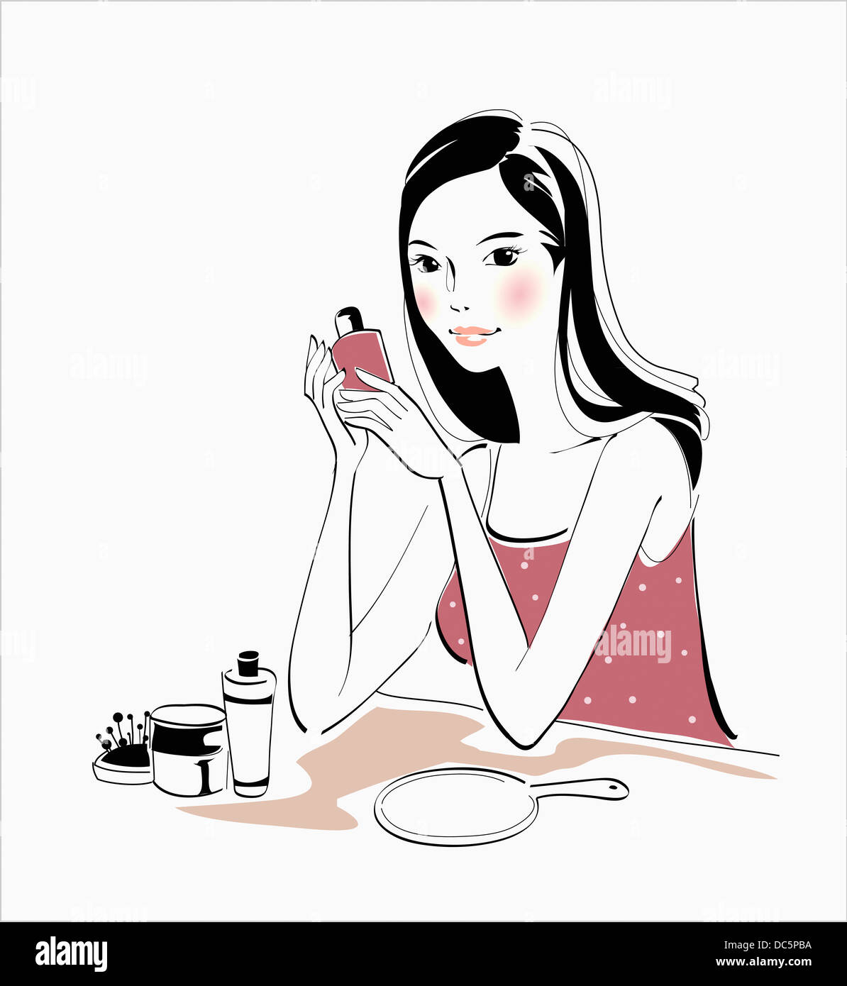 illustration drawing of a woman putting perfume Stock Photo - Alamy