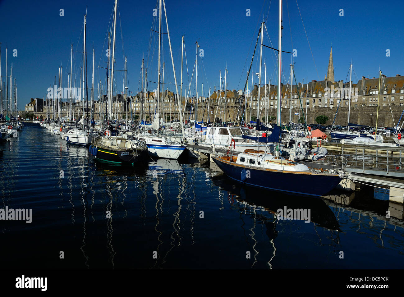 Yachts in the marina of St Malo near Intra muros (Brittany, France). Stock Photo