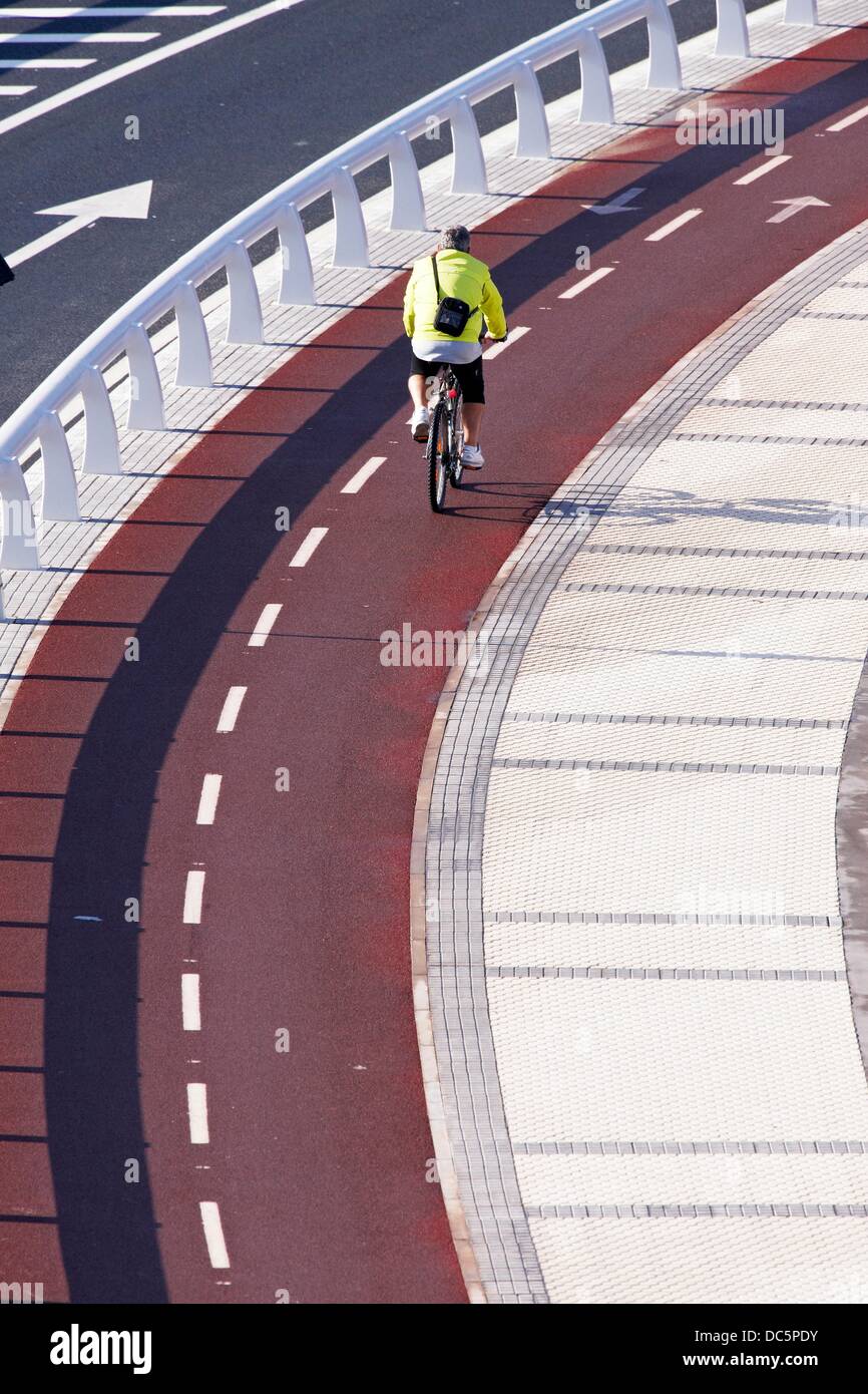 Viaduct, pedestrian sidewalk with bike lane, San Sebastian, Guipuzcoa, Basque Country, Spain Stock Photo