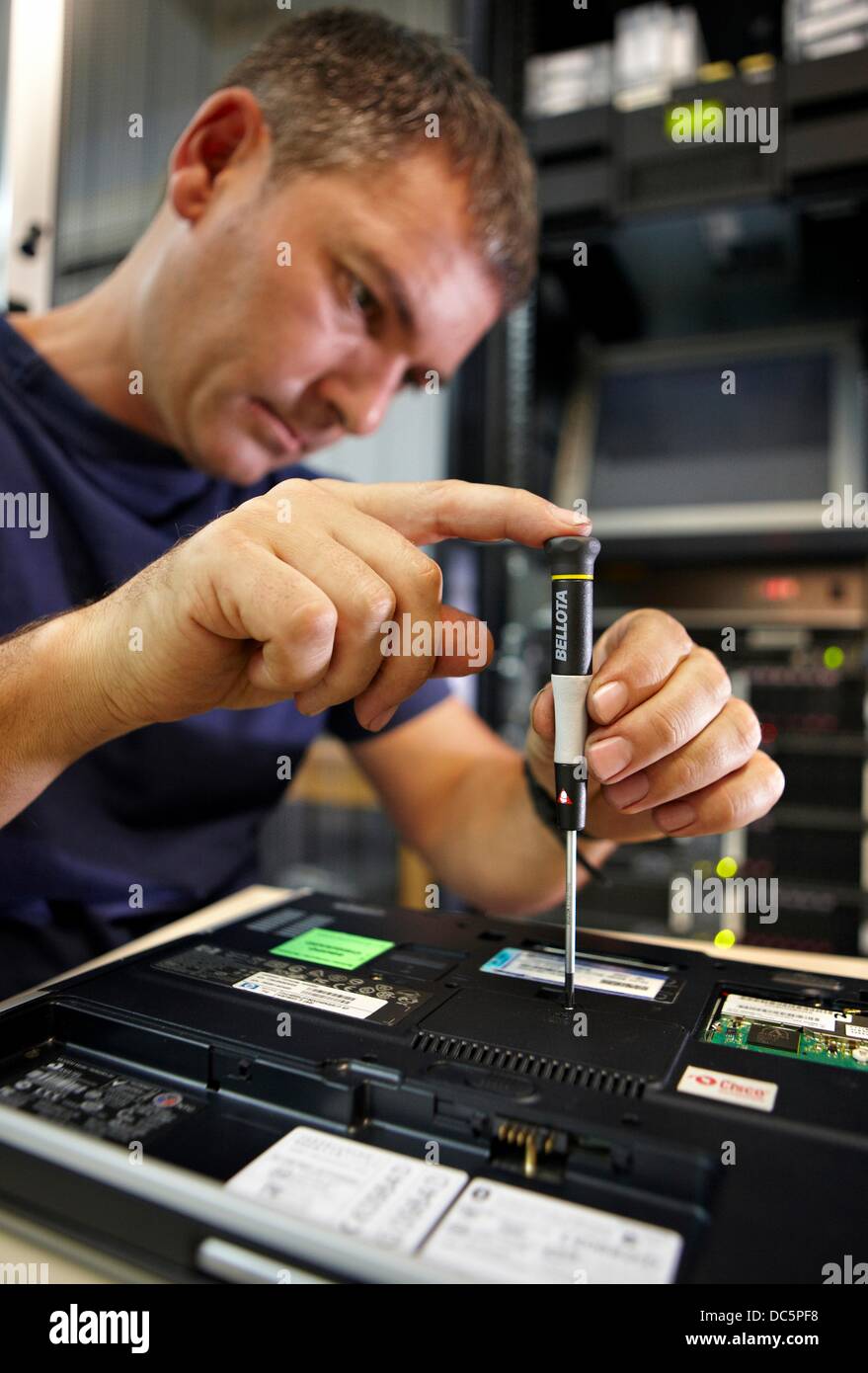 Precision screwdriver, computer maintenance Stock Photo