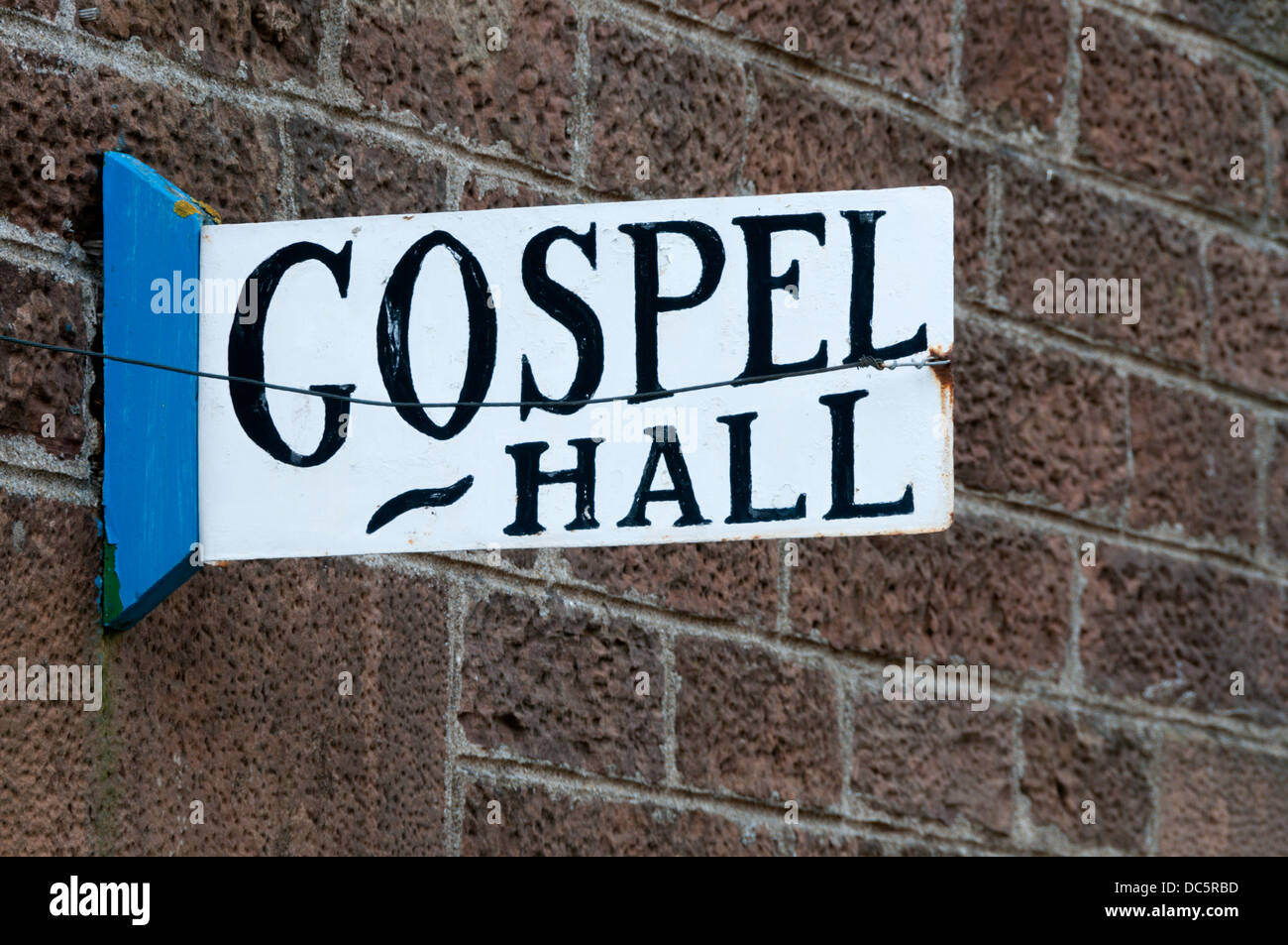 A sign for the Gospel Hall in St Margaret's Hope, South Ronaldsay, Orkney. Stock Photo