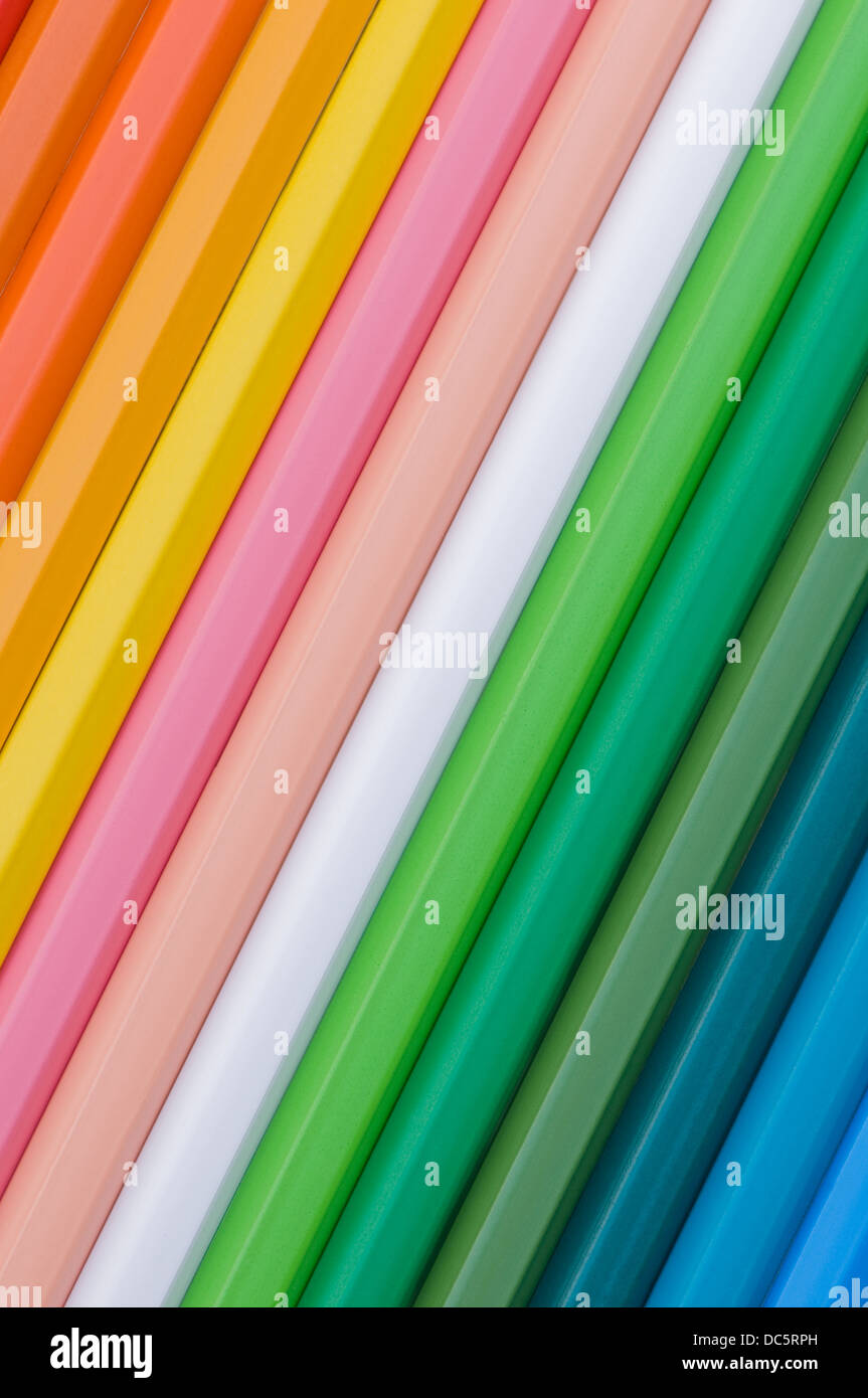 oblique close view of colour pencils Stock Photo