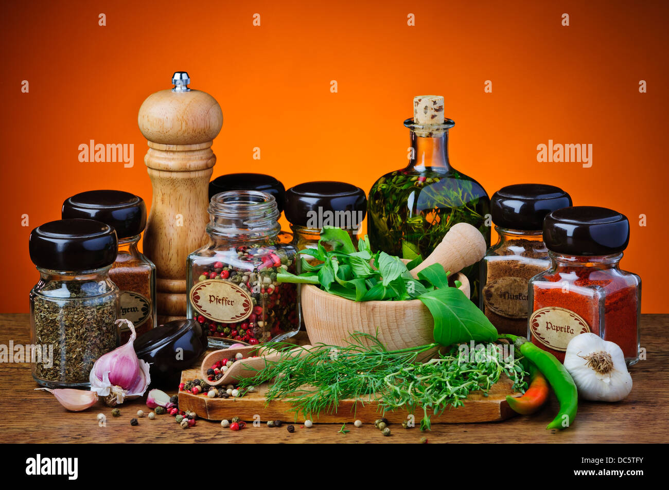still life with various spices and herbs Stock Photo