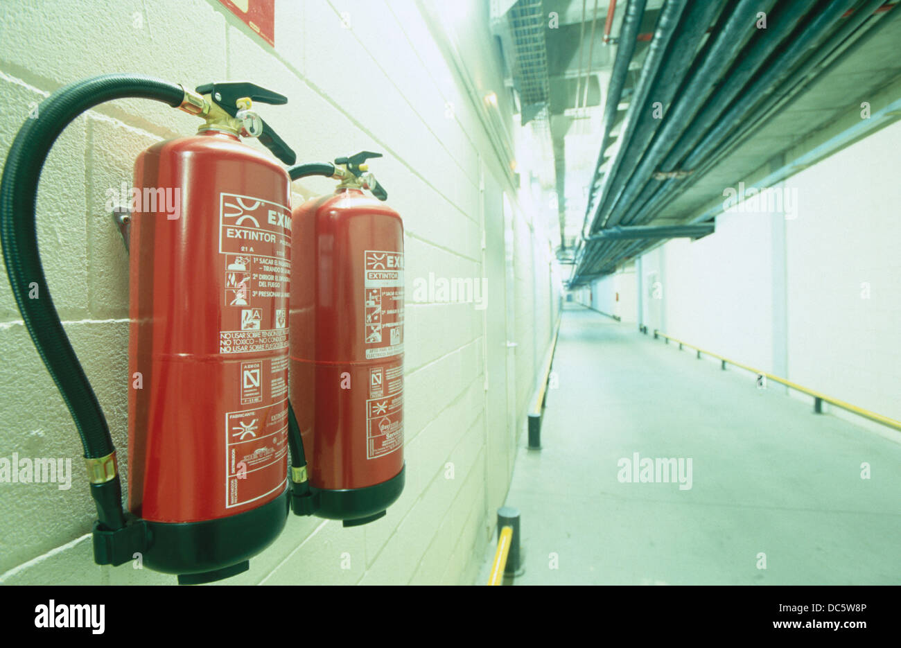 Fire extinguishers at basement of hospital Stock Photo Alamy