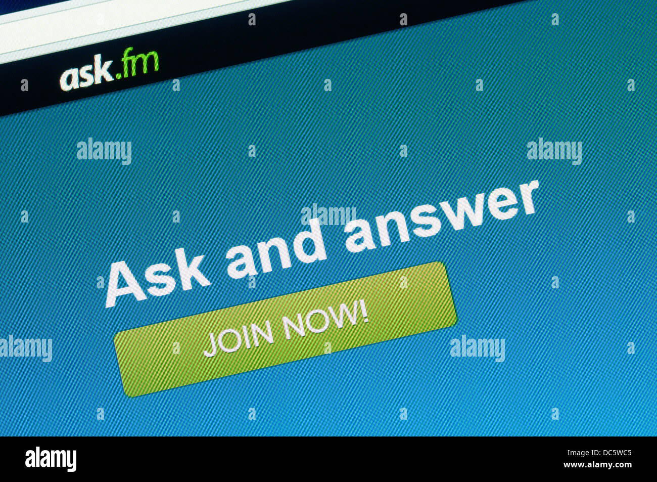 The home page of the ask.fm social networking website. Stock Photo