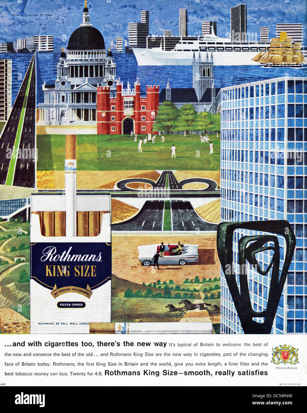 Advertisement for ROTHMANS KING SIZE filter tipped cigarettes magazine advert circa 1964 Stock Photo