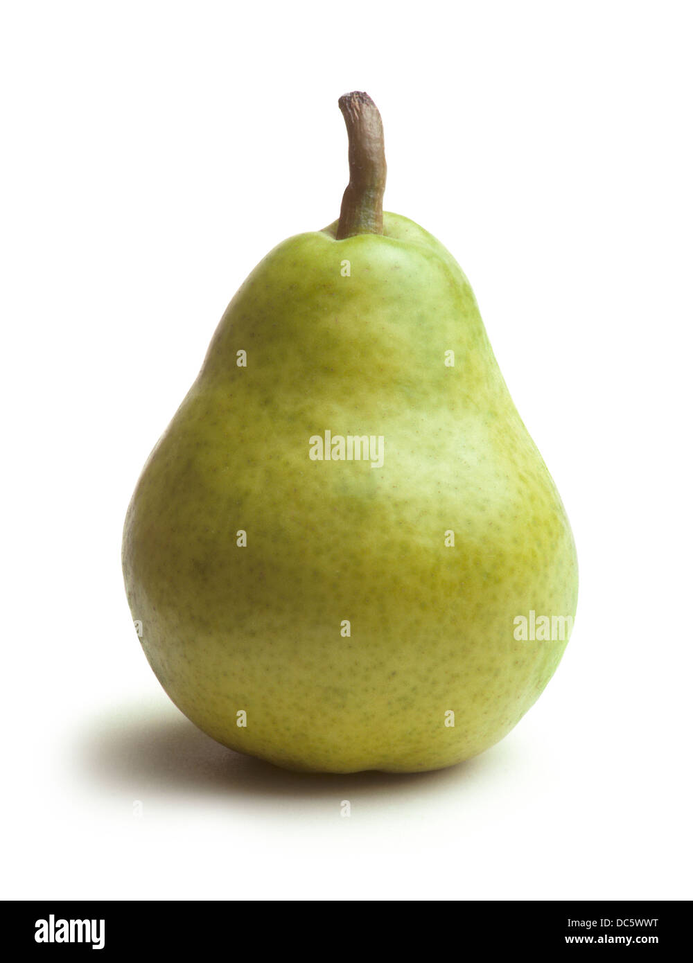 Single green Bartlett pear on white background Stock Photo