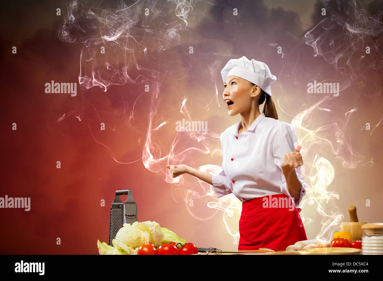 Asian female cook in anger Stock Photo - Alamy