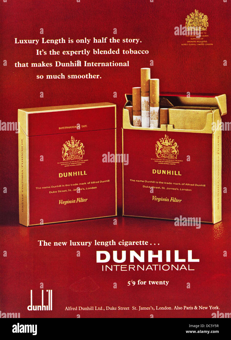 Advertisement For DUNHILL Filter Tipped Cigarettes By Royal Appointment ...