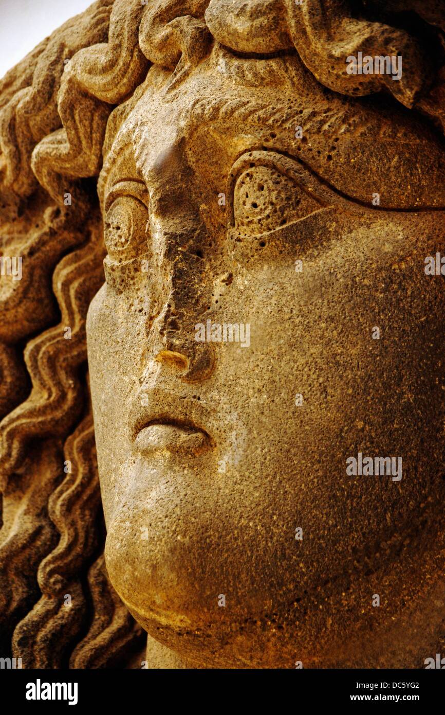 Gigantic head of a woman (3rd century) found at Jabal al-Arab, Museum of Suweida, Suweida, Hauran, Syria Stock Photo
