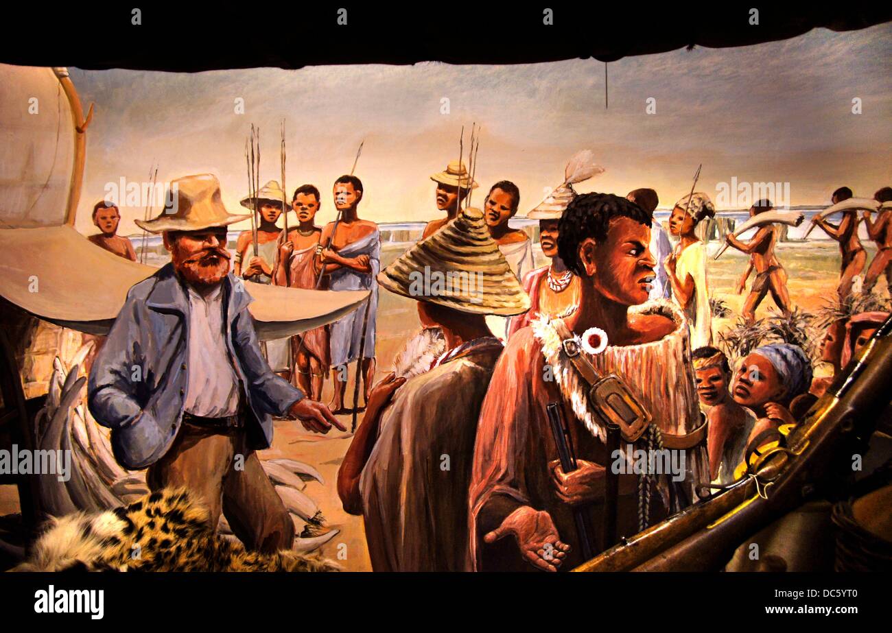 Painting representing new trades coming to Botswana, Gaborone National Museum, Botswana Stock Photo